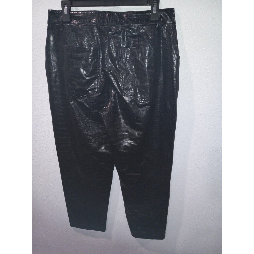 A NEW DAY FAUX LEATHER PANTS SIZE 10 BLACK REPTILE PRINT 4 POCKET GLOSS ZIP FRON